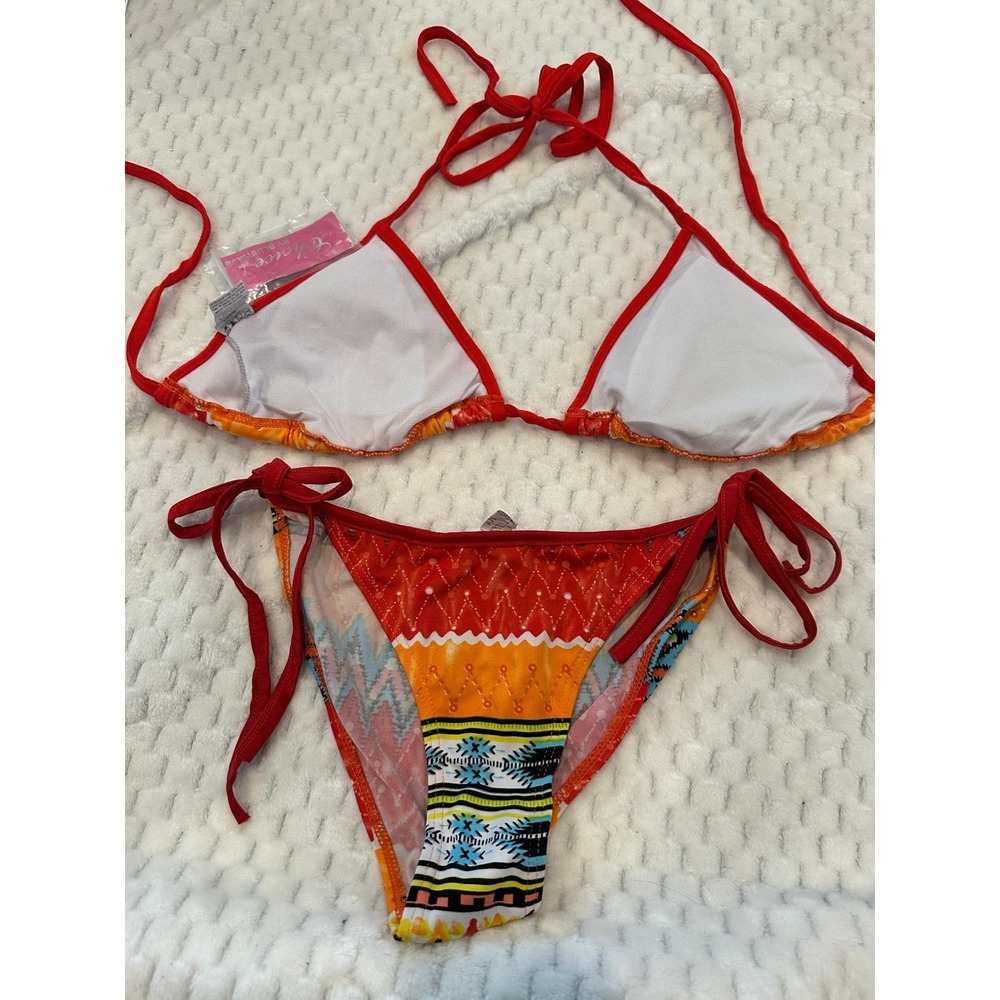 Choice by Bluewave Womens Red Tribal Geometric Triangle Bikini Set L F31227-24 - Picture 4 of 6